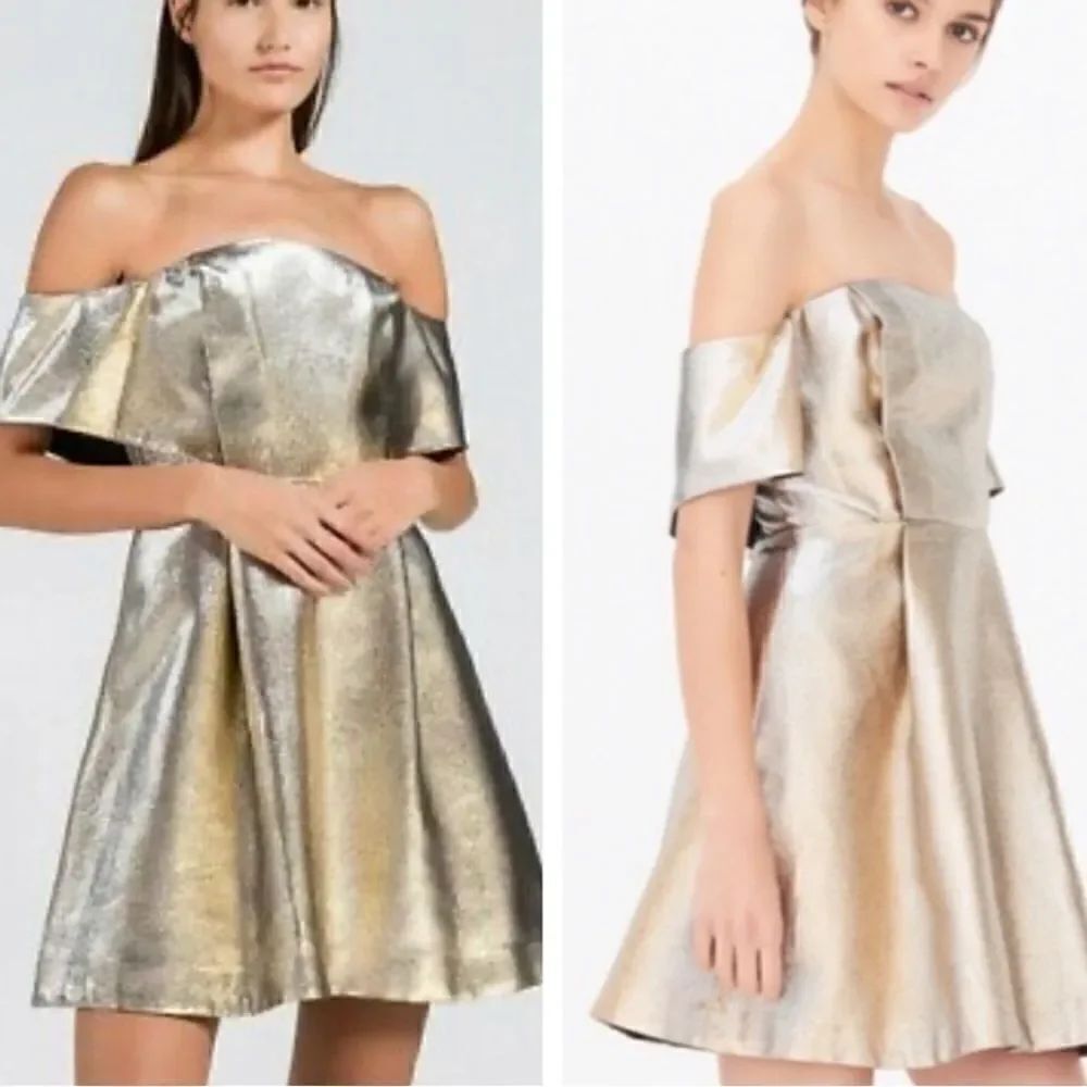 Sandro Womens Gold Off The Shoulder  Mini Dress